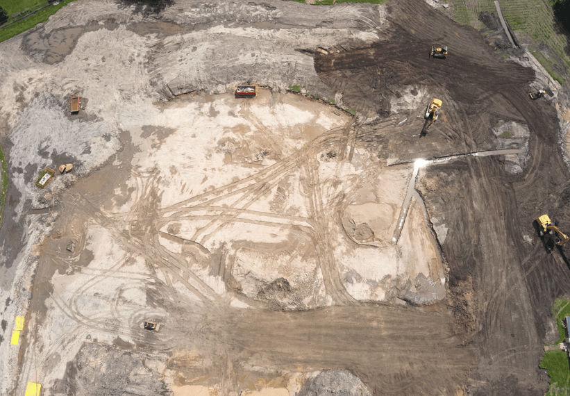 View of construction site and excavation work